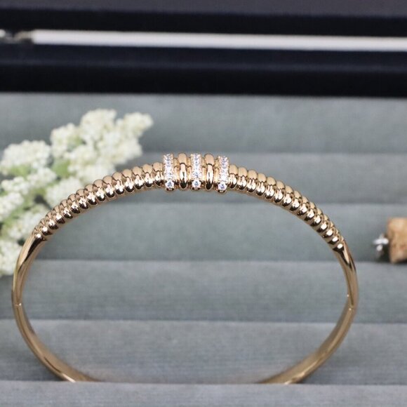 Chic Rose Gold Bangle with Textured Bead Design, XPBL0564 - Picture 11 of 12